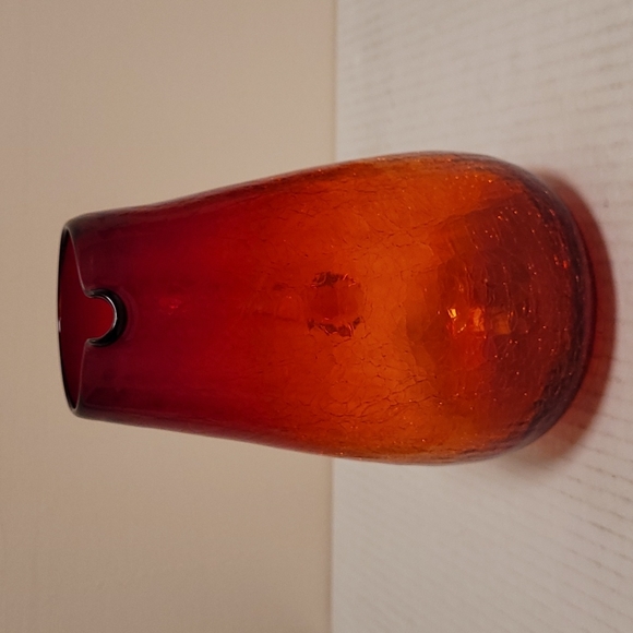 Vintage Hand Blown Ruby Red Crackled Glass Pitcher - Picture 8 of 16